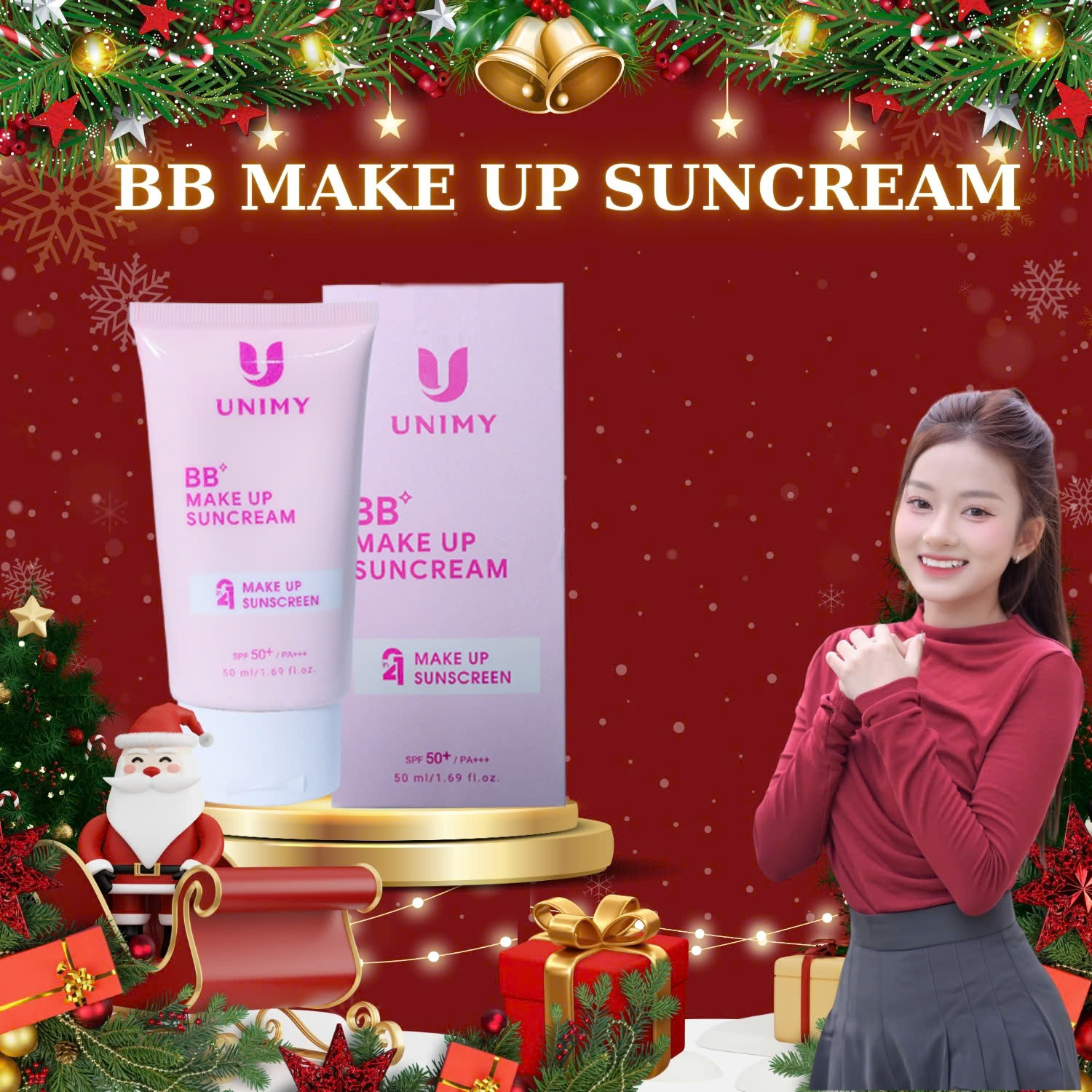 Kem Chống Nắng UNIMY BB Make up Suncream SPF 50+ PA+++ 50ml, Nâng tone nhẹ, Bảo vệ da, Phù hợp cho mọi loại da