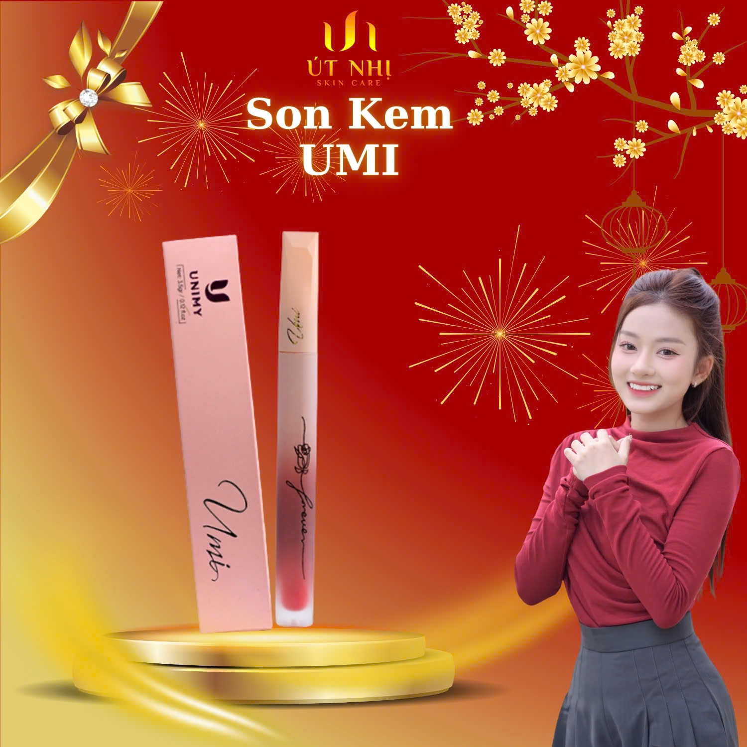 Son Kem Mịn Lì Umi, Chất son mịn mướt, Bền màu, Không khô môi, Mẹ bầu sử dụng được khi dùng trang điểm.